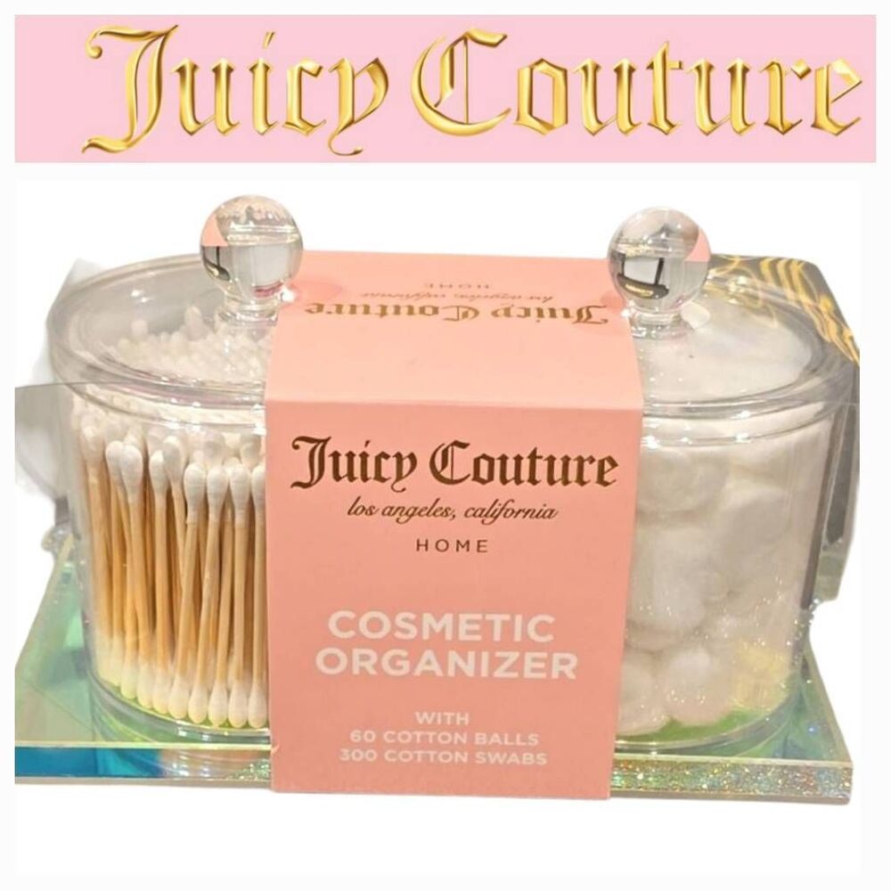 Juicy Couture Home Acrylic Cosmetic Organizer & Tray w/Cotton Balls & Swabs